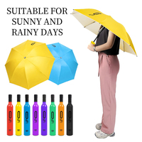 Parapluie Automatique Enfants Parasol coupe-vent Bouteille Parapluie Pluie Petit Parapluie de Poche Coupe-vent Clair Soleil Tête Hommes Avec 3 Plis