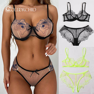 ลูกค้าเลือกที่ดีที่สุดโปร่งใสดอกไม้เย็บปักถักร้อยการออกแบบ2ชิ้นฮันนีมูนชุดชั้นในชุดในราคาถูก - Product Image 3