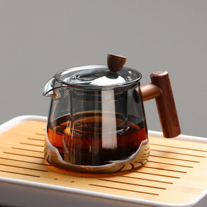 Juego de tetera para el hogar al por mayor, tetera con mango de madera gris humo de alto borosilicato, 500ml, 750ml - Product Image 1
