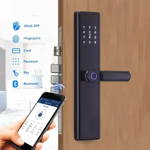Cerradura kunci pintu biometrik elektronik, pengunci pintu Digital tanpa kunci, pegangan sidik jari elektronik tahan air Tuya WiFi App cerdas