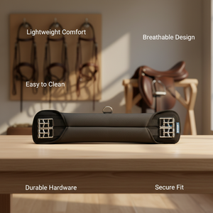 Sangle <span class=keywords><strong>de</strong></span> <span class=keywords><strong>dressage</strong></span> courte en néoprène SBR gaufré noir, sangle <span class=keywords><strong>de</strong></span> <span class=keywords><strong>selle</strong></span> antidérapante avec boucles à roulettes <span class=keywords><strong>pour</strong></span> l'entraînement - Product Image 1