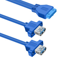 Cable DFX USB 3.0 de 20 Pines a Doble A Hembra de 50CM, Cable Interno de Montaje en Panel Azul con Tornillos para Placa Base, Caja de PC, Chasis