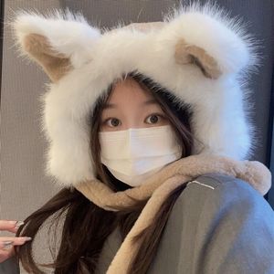 Bonnet en peluche avec oreilles de renard mignonnes, avec rabats pour les oreilles, chapeau d'hiver chaud pour femmes, style coréen, pour adultes, rose, blanc, gris, kaki, beige - Product Image 2