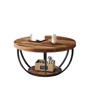 Table basse ronde en bois d'acacia massif, style moderne et luxueux, pour salon, avec base en métal. - Product Image 4