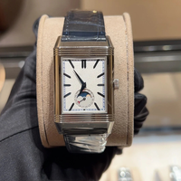 Montre mécanique de luxe Reverso Square pour homme avec couvercle rabattable, double fuseau horaire, design inversé et bracelet en cuir européen, style Hip Hop