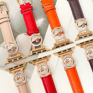 ชุดสายนาฬิกาประดับเพชรรูปหงส์สำหรับผู้หญิงสายหนังแท้สำหรับแอปเปิลวอทช์ขนาด40/42/44/49มม. สายนาฬิกาแฟชั่นแบบบางสำหรับผู้หญิง - Product Image 1