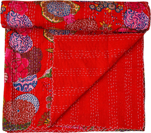 Couette Kantha imprimée fruits rouges 100% couette Kantha en coton doux, couette Kantha Queen Size, imprimé floral fait à la main - Product Image 5