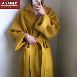 Droma ready to ship winter new arrival casual fashion solid turn-down neck loose thick woman oversized wool coat with sashes