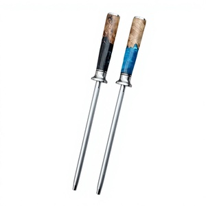 Tige d'affûtage réglable double face de 8 pouces, ergonomique, avec manche en bois stabilisé en résine bleue, affûteur haute dureté - Product Image 1