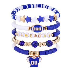 Pulsera de <span class=keywords><strong>rugby</strong></span> multicapa con dijes de colores de equipo para aficionados a la NCAA y la <span class=keywords><strong>NFL</strong></span>, joyería deportiva para aficionados, juego de pulseras de fútbol americano apilables. - Product Image 2