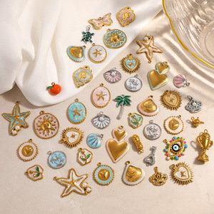 Accessoires de bijoux DIY en acier inoxydable, pendentifs de formes variées pour la création de colliers, finition plaquée avec incrustation de perles - Product Image 1