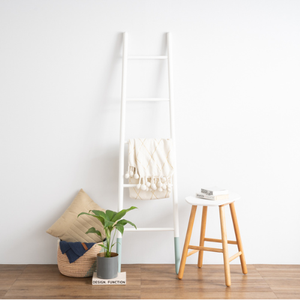 Playful <b>White</b> Green MYCROFT Ladder Hanger Decorative Wood Towel Rack for Modern Bathroom and Bedroom Organization - Product Image 2