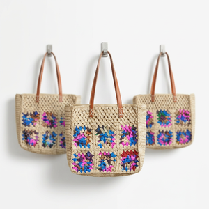 Bolso Tote Bohemio de Mujer Hecho a Mano con Ganchillo, Patrón Geométrico Bordado, Estilo Casual de Playa con Dos Asas - Product Image 1
