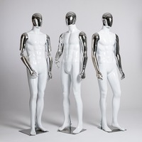 Mannequin Homme Corps Entier Réaliste Chromé Argenté pour Vitrine de Magasin de Vêtements Masculins