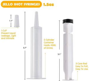 Jeringas de Plástico PP de 1.5 oz, Transparentes, de Pared Simple, Reutilizables, con Impresión UV, para Shots de Gelatina, Ideales para Fiestas - Product Image 2