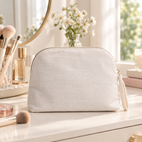 Sac de rangement cosmétique en coton et lin, couleur unie, fermeture éclair, écologique, léger, durable, pratique, personnalisable, grande taille