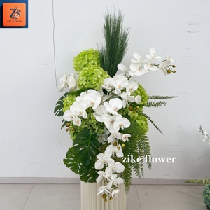 Composizione Floreale Artificiale ZIKE per Cerimonie Nuziali, Orchidea Bianca e Ortensia Verde in Seta per Scenografie di Eventi - Product Image 3