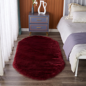 Alfombra de Felpa de Color Borgoña Sólido, Forma Ovalada, Lavable a Máquina, para Dormitorio, Sala de Estar, Alfombra Decorativa - Product Image 1