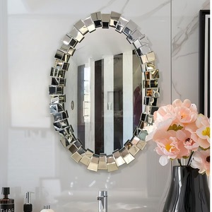<b>Bathroom</b> Living Room Modern Round Glass Splicing <b>Wall</b> <b>Mirror</b> Silver Beveled Home Decor Vanity <b>Mirror</b> - Product Image 4
