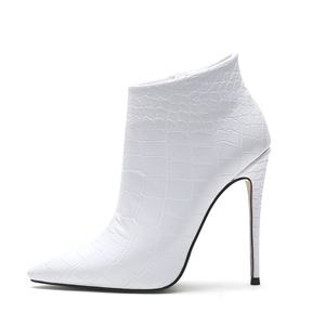 Scarpe da <span class=keywords><strong>Donna</strong></span> con <span class=keywords><strong>Tacco</strong></span> Alto 12cm, Stivaletti Neri e Bianchi con Chiusura a Zip per Autunno e Inverno, Direttamente dalla Cina - Product Image 2