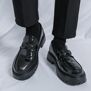 2025 nuevas Ideas, zapatos de vestir para hombre, mocasines sin cordones, zapatos de negocios informales, zapatos italianos gruesos con suela de rejilla en blanco y negro - Product Image 4