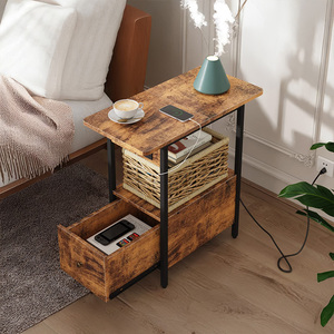 Table d'appoint avec station de charge OEM et ODM Table d'appoint étroite avec tiroir et ports USB et prises de courant Table de chevet Tables de chevet - Product Image 4