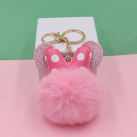 Porte-clés Pompon Mignon à la Mode, Porte-clés en Peluche Mickey à Pois avec Nœud, Pendentif Créatif pour Sac et Porte-clés de Voiture