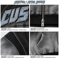 Sweat à capuche Premium en polaire épaisse avec strass effet cristal, coupe oversize et carrée, délavage vintage, logo personnalisé, style streetwear