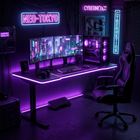 Bureau de Gaming Ergonomique à Double Moteur avec Plateau en Fibre de Carbone RGB, Hauteur Réglable Électriquement, Station de Travail Esports avec Support pour Casque et Porte-Gobelet