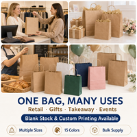 Sacs en papier kraft brun en vrac, sacs en papier vierges avec poignées pour les boutiques de vêtements, emballage cadeau