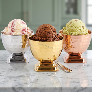 Stainless Steel Ice Cream Bowl Hammered Metal <b>Sundae</b> <b>Dish</b> Polished Dessert Serving Bowl for Home Food Prep - Product Image 3