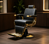 Fauteuil de Barbier Professionnel de Luxe Noir avec Finition Dorée, Robuste, Hydraulique et Inclinable pour Salon de Coiffure