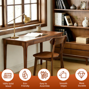 Set di 2 sedie da pranzo in legno massello, stile moderno metà secolo, con schienale curvo, per cucina - Product Image 3