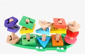 Holz krokodil Puzzle Geometrische Formen Paar Bausteine Spielzeug Baby Spielzeug Holz Kinder