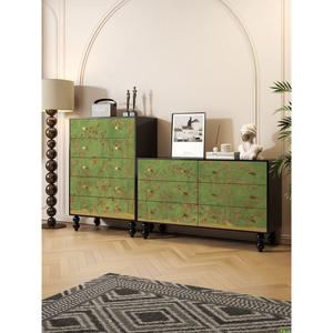 Cómoda de cinco cajones estilo vintage, verde floral, de madera maciza, para sala de estar o dormitorio - Product Image 2