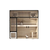 Villa moderne à fermeture à bouton pour chat en bois Maison intégrée pour chat et armoire pour animaux de compagnie avec cage à tiroir pour chats d'intérieur et toilettes