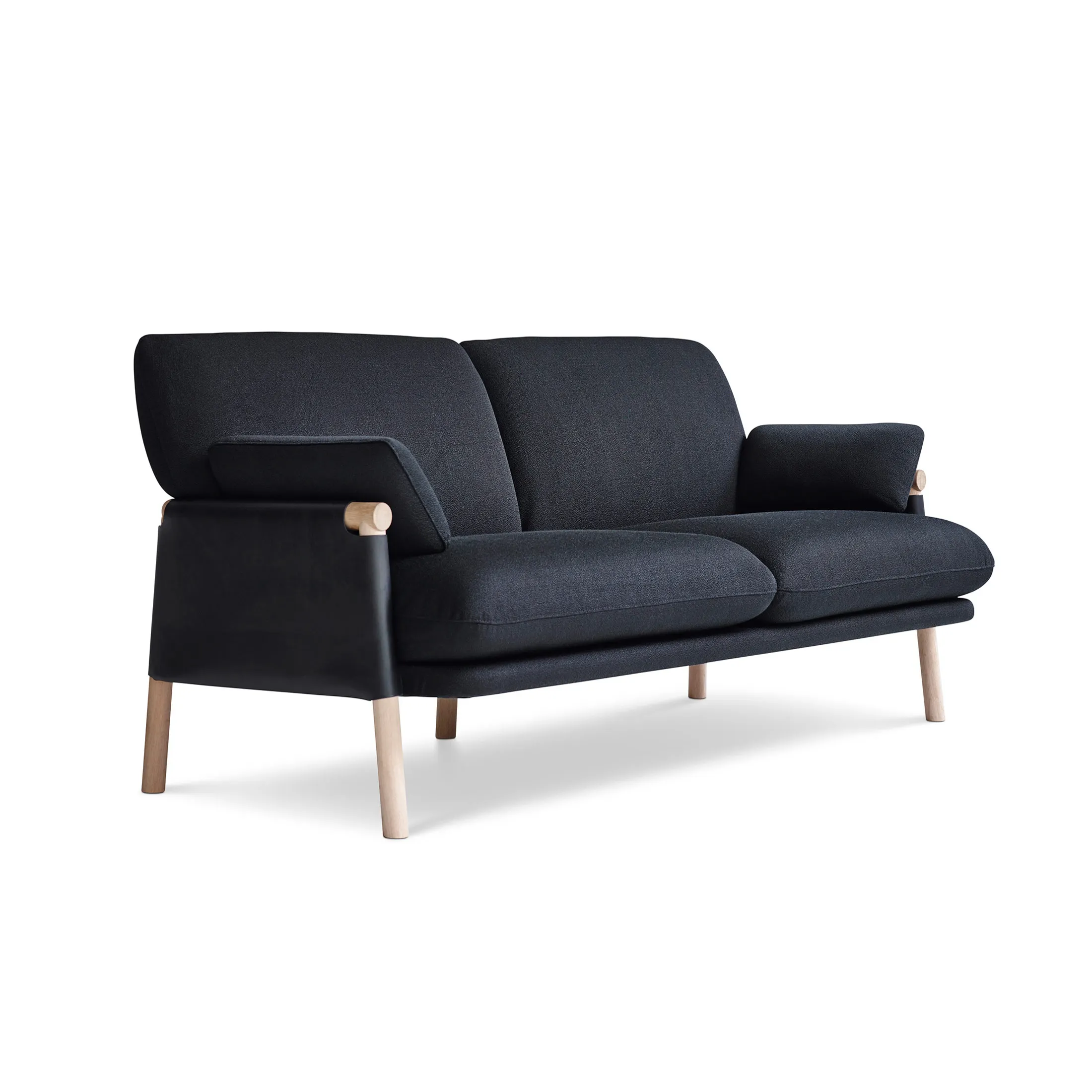 Monica ahşap çerçeve siyah renk kumaş kanepe modern tasarımcı loveseat kanepe