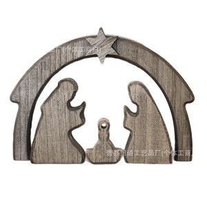 Escena de Natividad de Madera en Miniatura, Estatua Familiar, Decoración Navideña para Sala de Estar, Hogar, Chimenea, Diseño Tradicional de Pino - Product Image 1