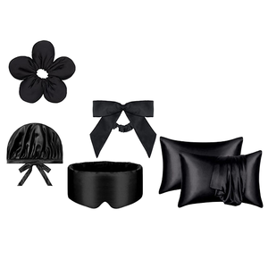 Set de regalo de seda de morera satinada para dormir: Funda de almohada, antifaz, almohada, decoración para el cabello y coleteros - Product Image 1