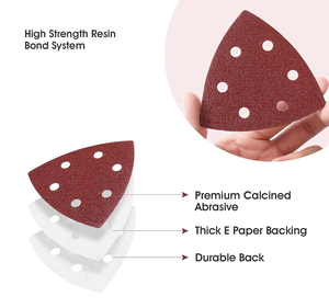 En stock 100 tampons abrasifs triangulaires 95x95x95mm 6 trous grain 60-240 auto-agrippants pour <span class=keywords><strong>ponceuse</strong></span> de précision bois métal livraison rapide - Product Image 4
