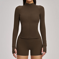 4510 Haut ajusté à manches longues avec poche zippée, vêtements de sport de plein air, course à pied, fitness, veste de yoga pour femmes