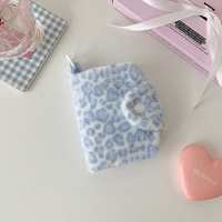 Porte-monnaie haut de gamme rose à imprimé léopard, sac de rangement portable pour cartes bancaires pour étudiants, sac à cartes polyvalent en peluche, sac pour écouteurs