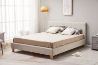 Lit Double Luxe King/Queen avec Cadre en Métal et Pieds en Bois, Tête de Lit Haute, Plateforme Rembourrée – Offre Spéciale