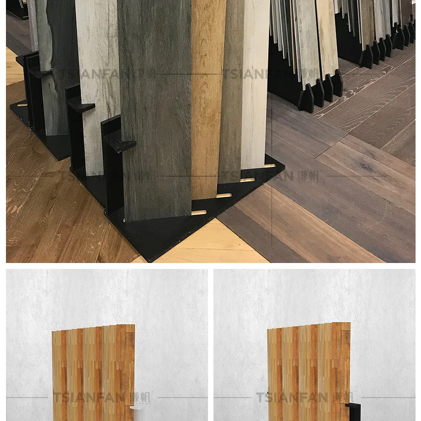 Hot Sale Floor Wood Multi Sample Rack Tile Oak Wooden Parquet Floors Standing Showroom Flooring Stand Hardwood Display Racks