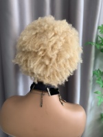 Perruque complète sans colle en cheveux humains DX658 pour femmes africaines, blonde 613, courte, afro crépue bouclée, en dentelle suisse, nouée à la main, fournisseur