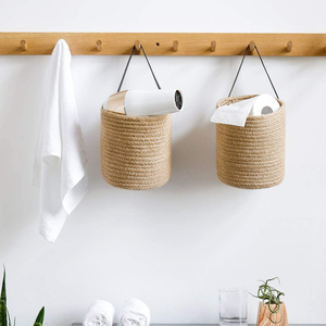 Custom All Size Color White Brown and Black Wall Hanging Natural <strong>Jute</strong> Cotton Rope Plant <strong>Basket</strong> with Handles Indoor Home Decor - Product Image 2