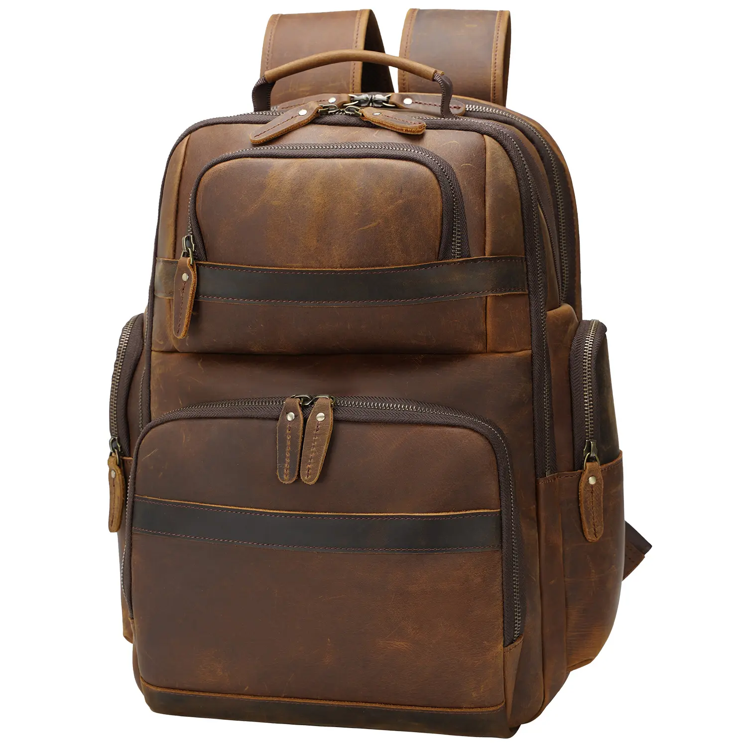 Large Capacity Custom Logo Retro 15.6 Inch Laptop Backpack Men's Genuine Cowhide Leather Traveling Backpack Bags