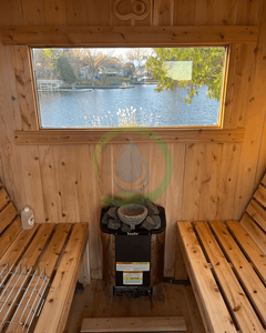 Giá bán buôn tuyết tùng đỏ 4 người Cube tắm hơi gỗ rắn tắm hơi ngoài trời với bếp và đá - Product Image 4