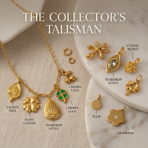 Talismans de la Fleur Sacrée |   Pendentifs en acier inoxydable plaqué or PVD 18 carats, motifs <span class=keywords><strong>Lotus</strong></span>, Trèfle, Fleur, Feuille, Fleur de cerisier - Product Image 4