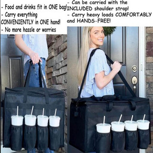 Sac de livraison alimentaire isotherme en gros pour usine, avec porte-gobelets et porte-boissons, logo personnalisé, grande capacité - Product Image 3